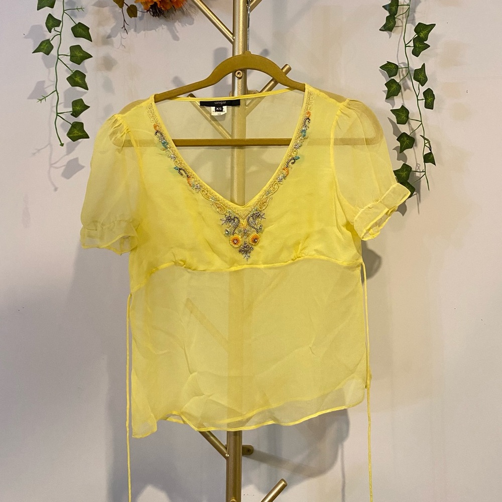 Yellow Mesh Blouse